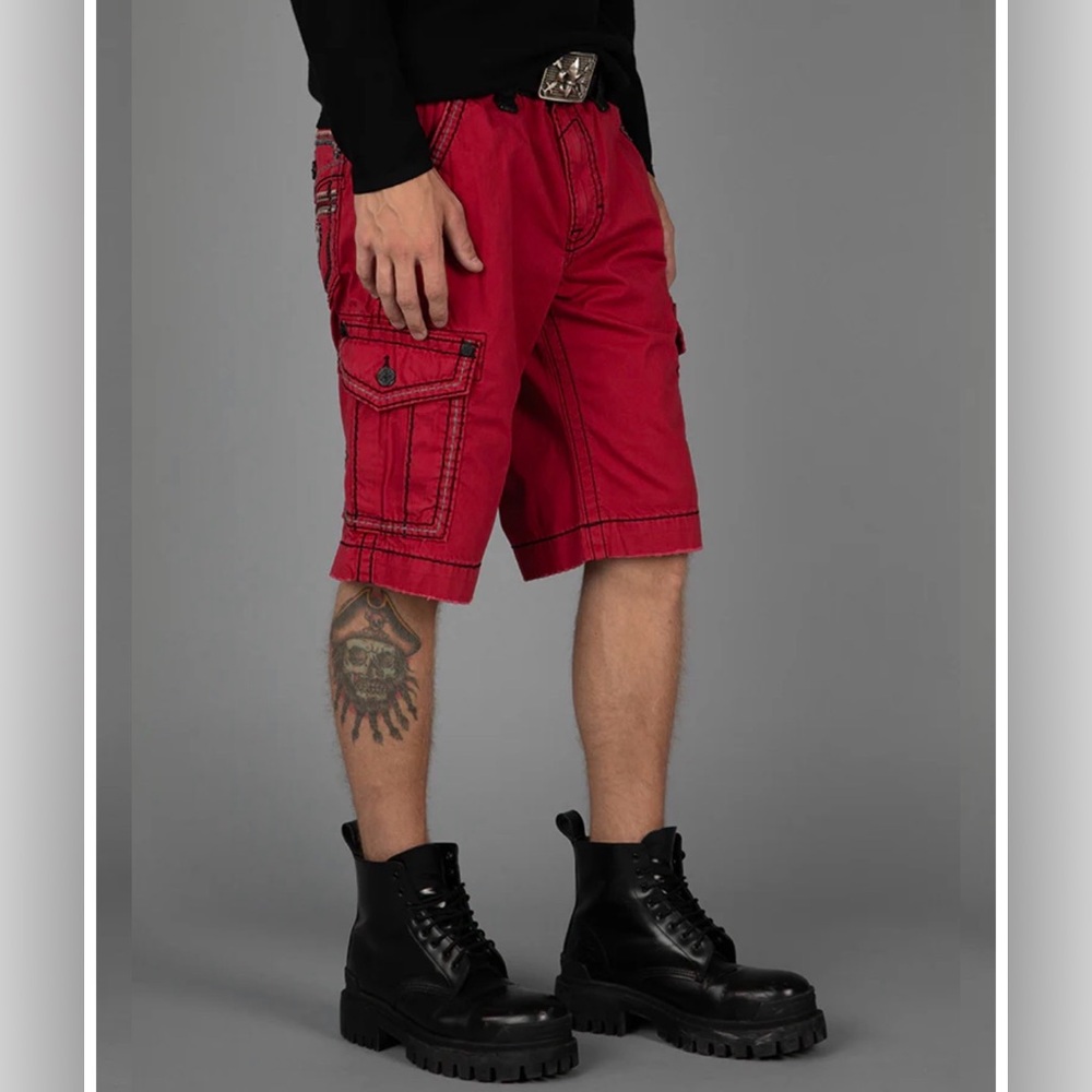 Rock Revival Red Cargo Shorts with Black Waistband